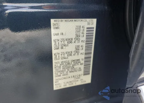 2018 Nissan Murano S z USA, uszkodzony, nr VIN 5N1AZ2MG3JN182287